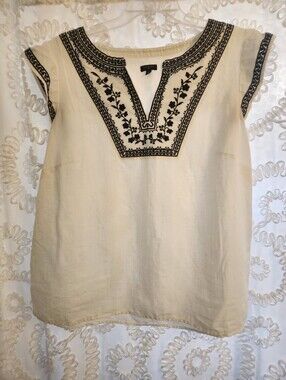 Women’s Plus White and black Talbots Embroidered Linen Cotton Tunic top 1X gauzy